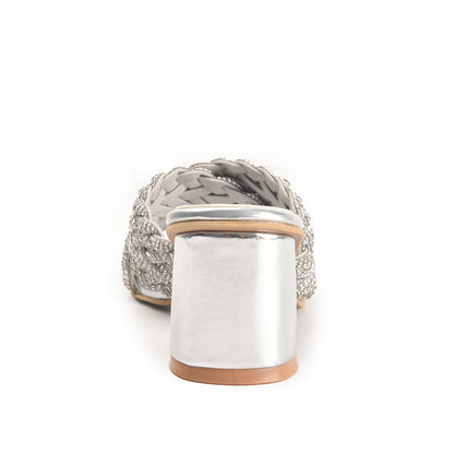 Silver Braided Block Heel Sandals for Women | 573L-S