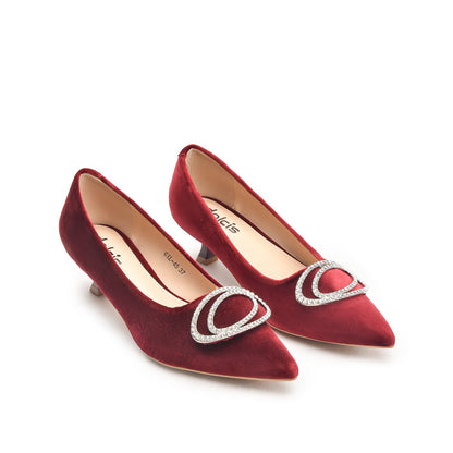 Maroon Court Shoes with Crystal Buckle | 495N-M Dolcis