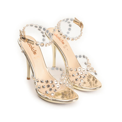 Golden High Heel Sandals with Crystal Straps | 280D-X