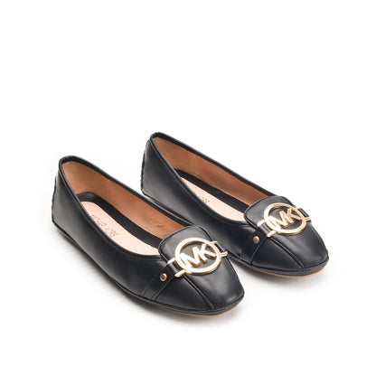 Black Ballet Flats with Gold Buckle Pumps  |493N-C