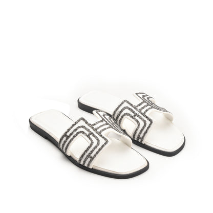 White Glitter Strap Flats Slippers | 581L-W Dolcis