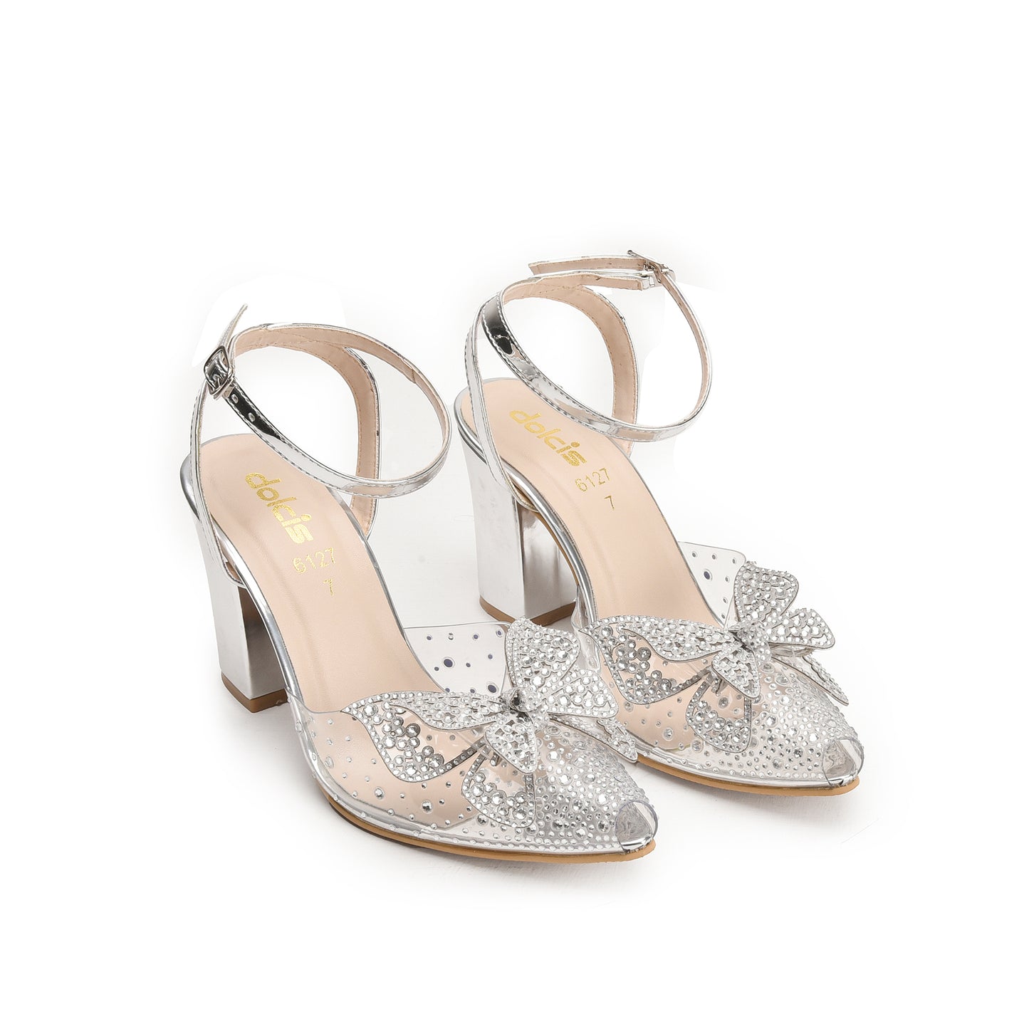 Transparent Block Heels with Silver Bow | 456N-S Dolcis