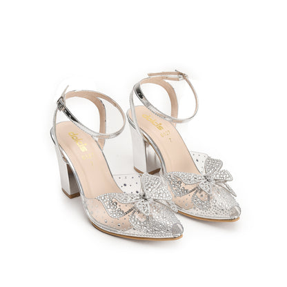 Transparent Block Heels with Silver Bow | 456N-S Dolcis