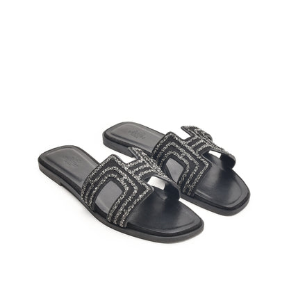 Black Glitter Strap Flats Slippers | 581L-C Dolcis