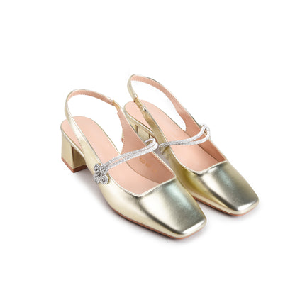 Golden  Ankle Strap Block Heel Pumps | 422P-X