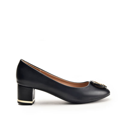 Tory Burch Black Block Heels with Logo | 492N-C