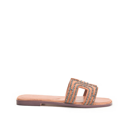 Tan Glittery Slip-On Flats Slippers | 581L-F Dolcis