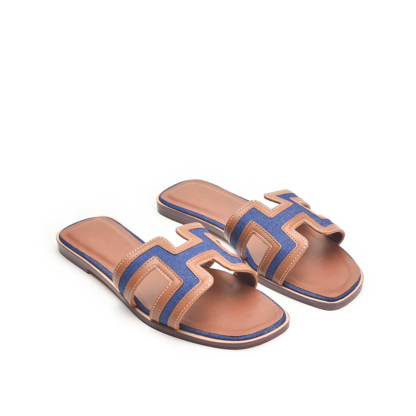 Women's Blue & Tan Open-Toe Slippers | 580L-Q