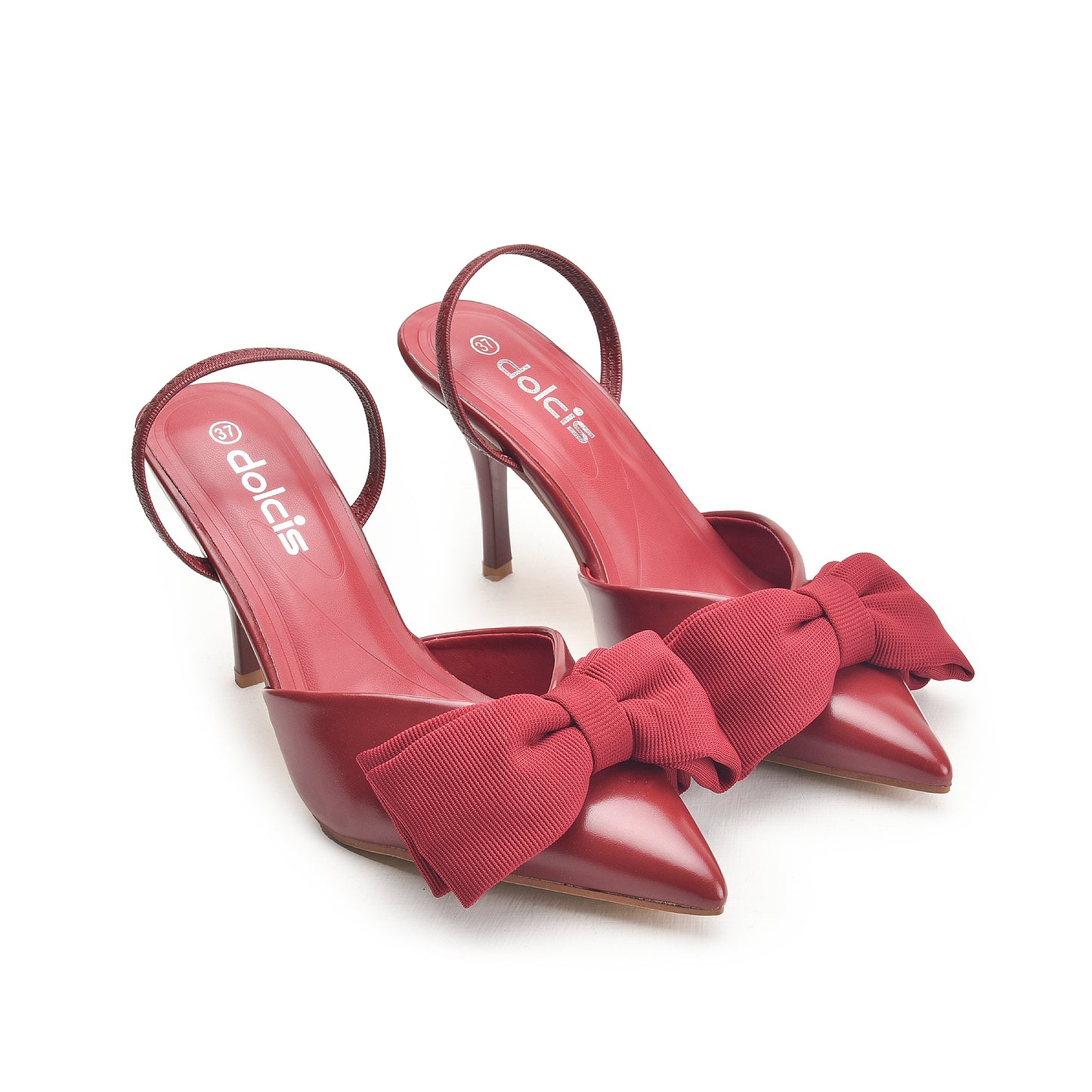 Maroon High Heels with Bow Detail | 497N-M