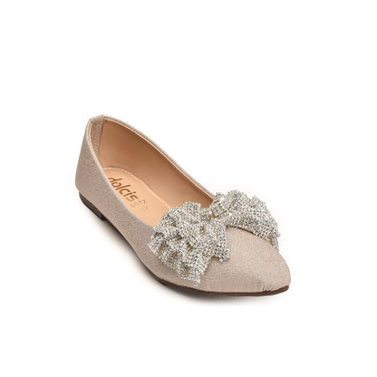 Beige Embellished Bow Flats for Women  | 469N-X