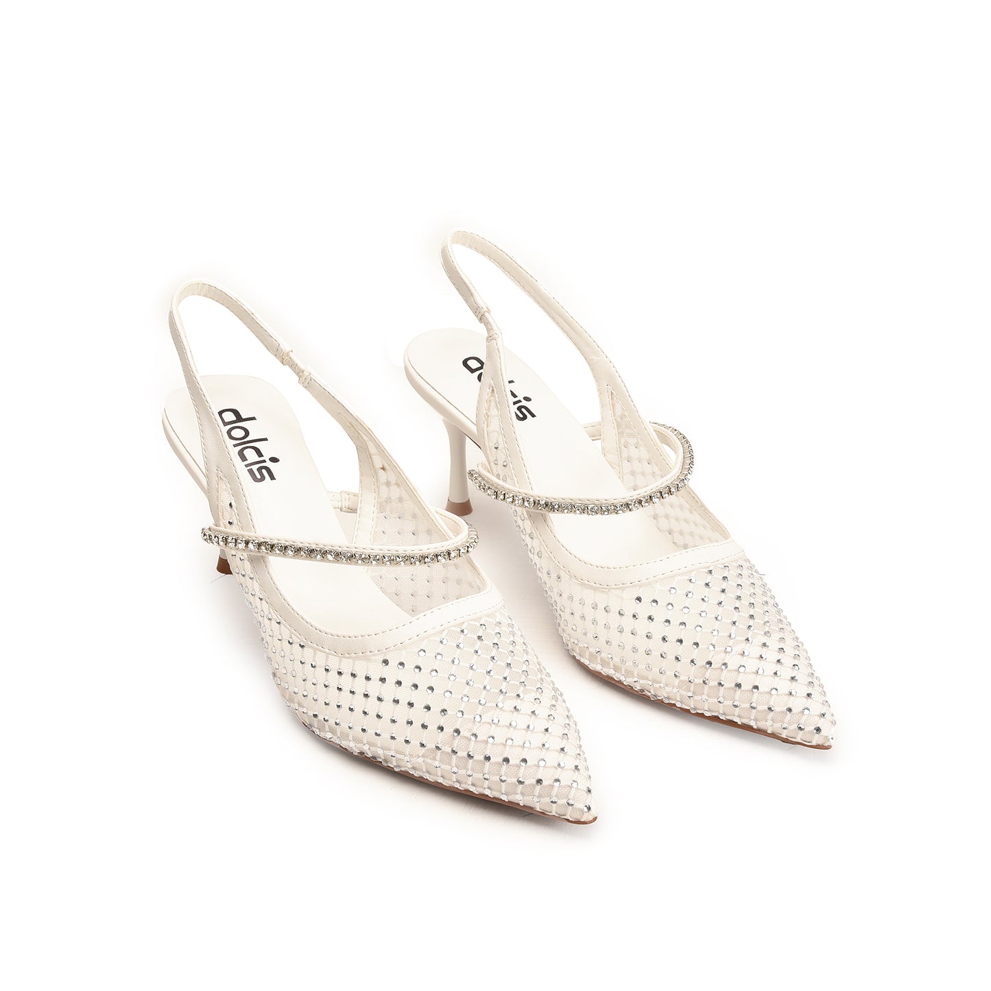 White Court Heels with Pearl Embellishment | 476N-W