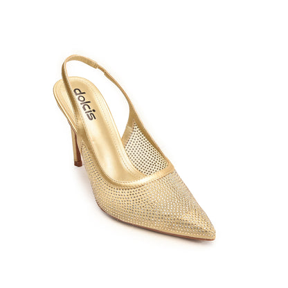Golden Slingback Stiletto Heels for Women | 478N-X