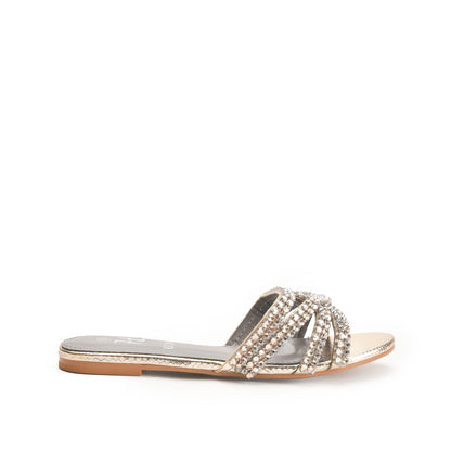 Golden Embellished Flat Sandals for Women Slippers | 582L-X