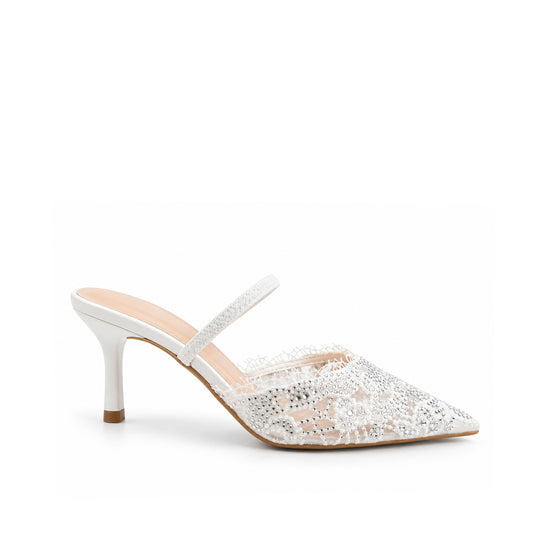 White Pearl Lace Court Heels | 445P-W