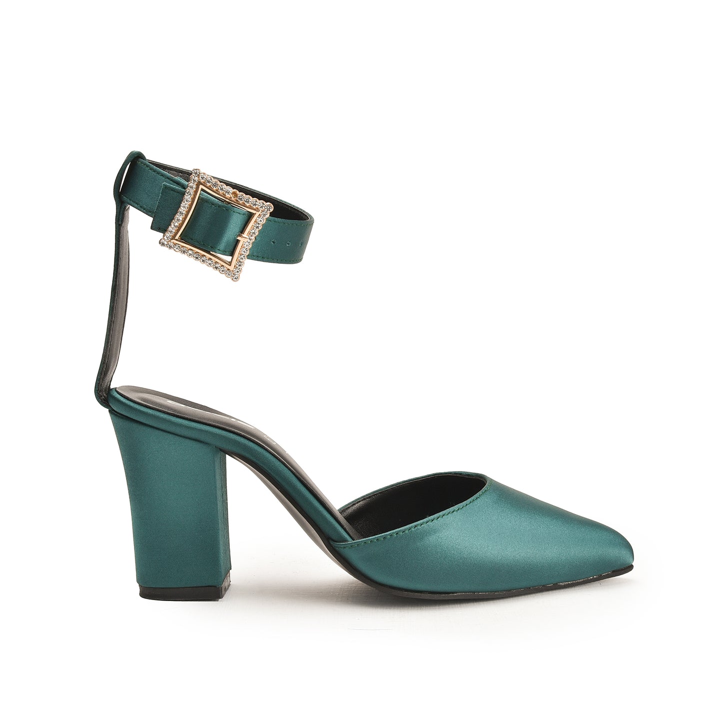 Emerald Satin Block Heels with Buckle Strap | 460N-K Dolcis