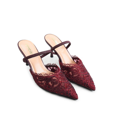 Maroon Pearl Lace Court Heels | 445P-M