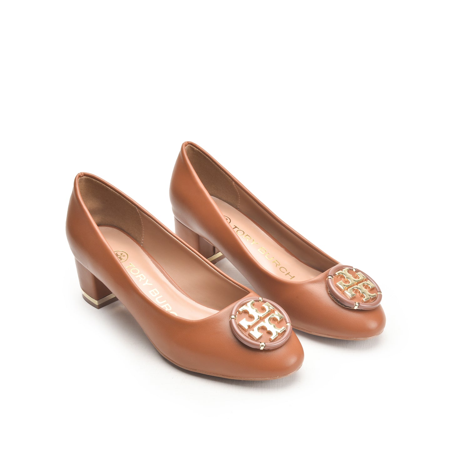 Tory Burch Brown Block Heels with Logo | 492N-BI