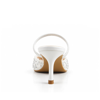 White Pearl Lace Court Heels | 445P-W