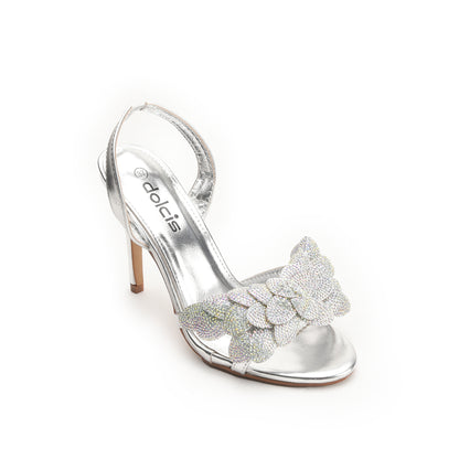 Silver Stiletto Heels with Glitter Leaf Detail | 201H-S Dolcis