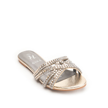 Golden Embellished Flat Sandals for Women Slippers | 582L-X