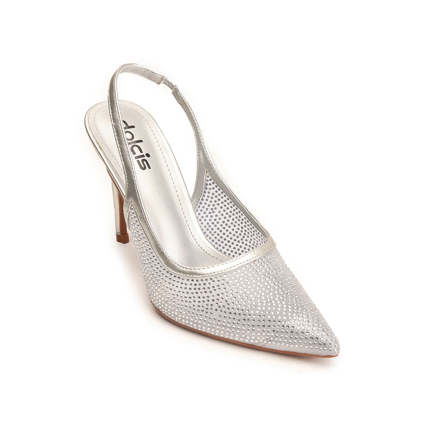 Silver Textured Pencil Heel Sandals for Women | 478N-S