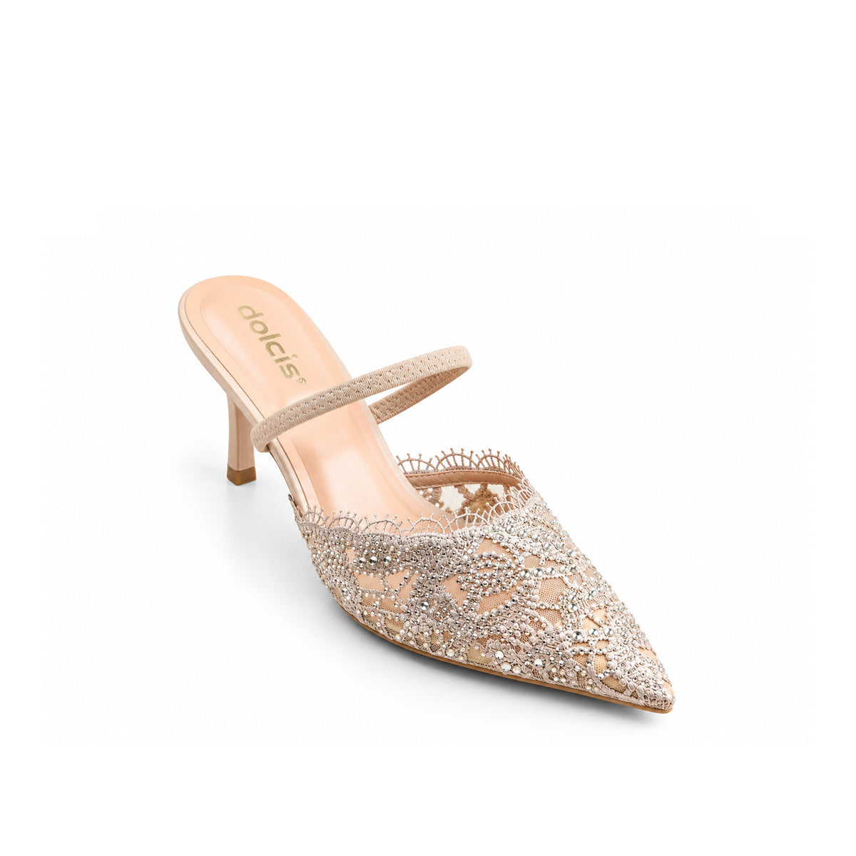 Beige Pearl Lace Court Heels | 445P-F