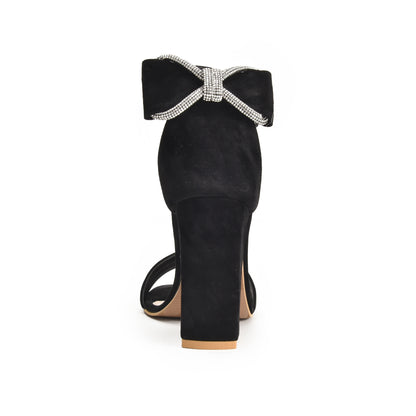 Black Block Heels with Ankle Strap and Crystal Detail | 295G-C
