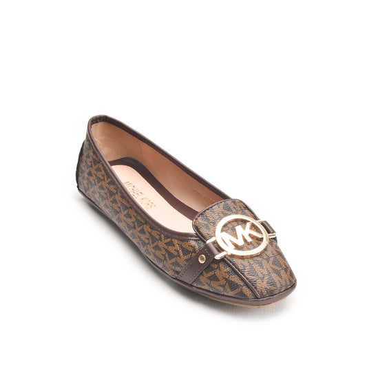 Brown Patterned Ballet Flats with Gold Buckle Pump  | 493N-BT