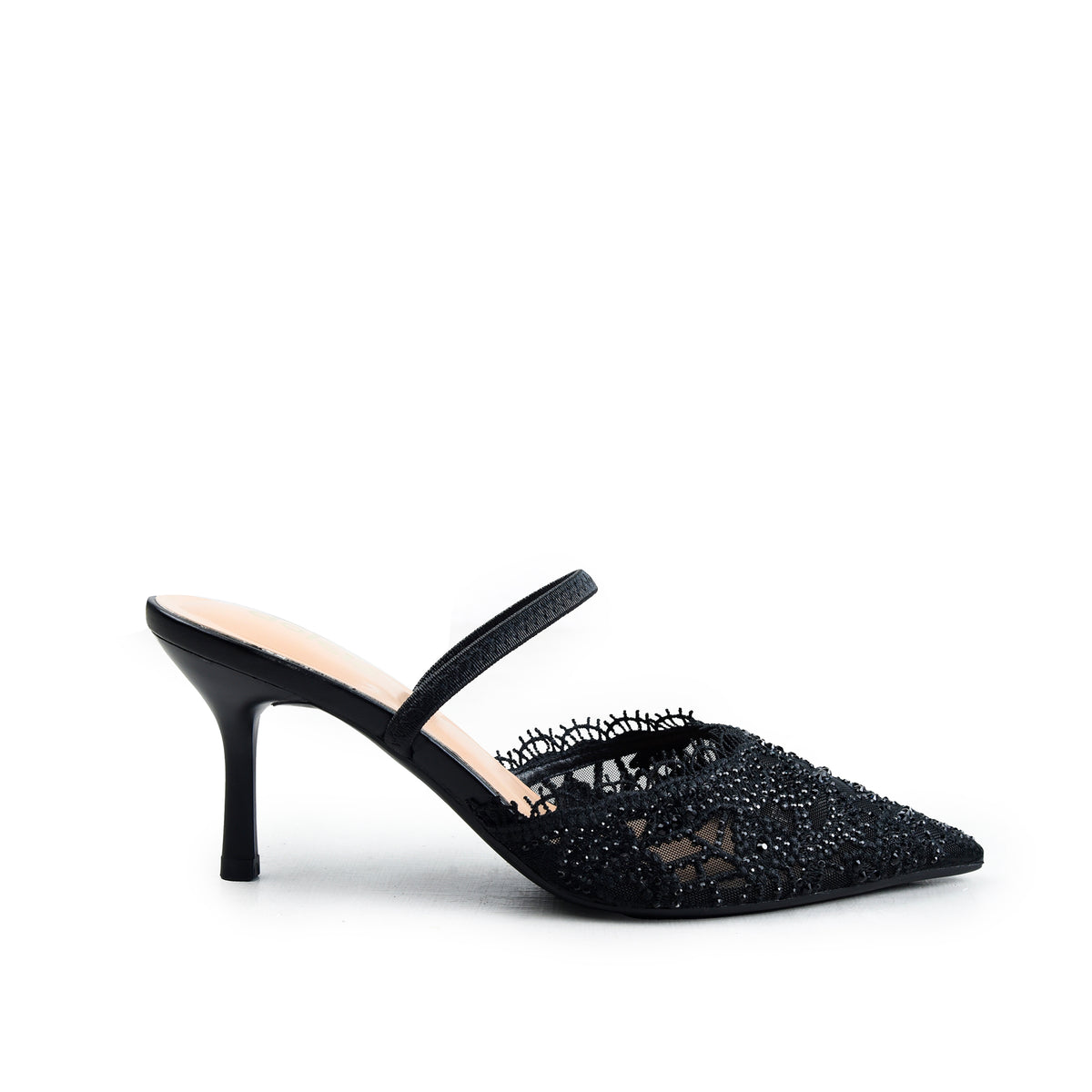 Black Pearl Lace Court Heels | 445P-C