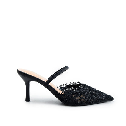 Black Pearl Lace Court Heels | 445P-C