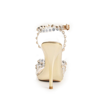 Golden High Heel Sandals with Crystal Straps | 280D-X