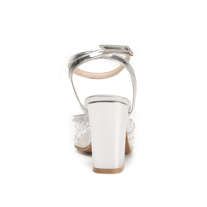 Transparent Block Heels with Silver Bow | 456N-S Dolcis