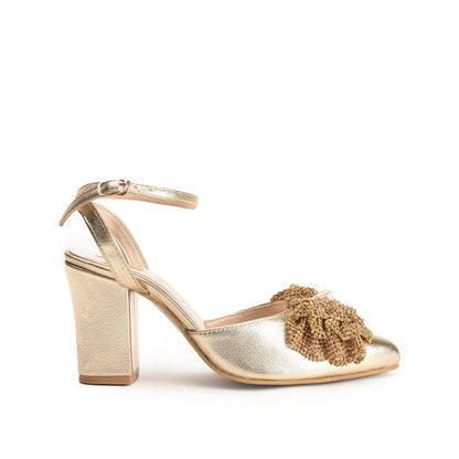 Gold Glam Bow Block Heels | 458N-X Dolcis