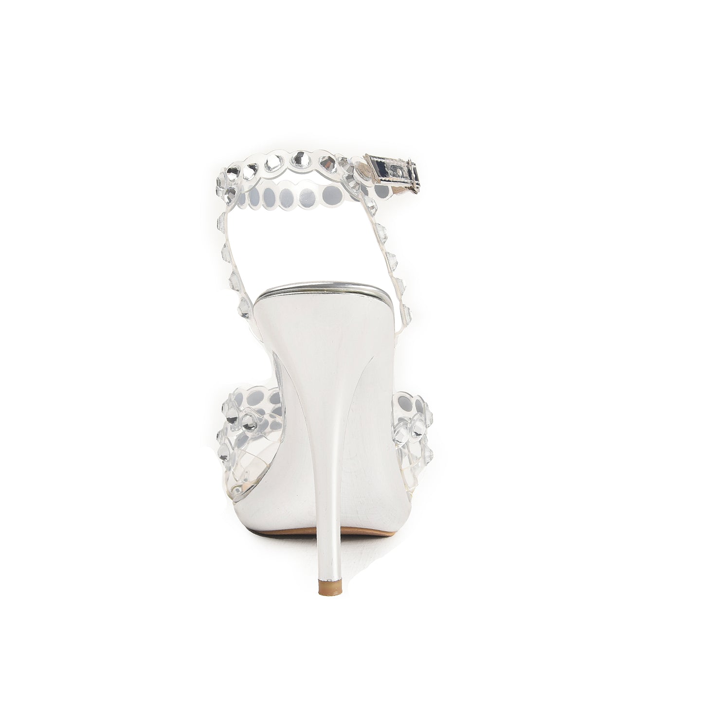 Silver High Heel Sandals with Crystal Straps | 280D-S