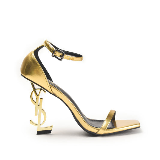 Gold YSL Heels with Iconic Logo Heel | 297G-X