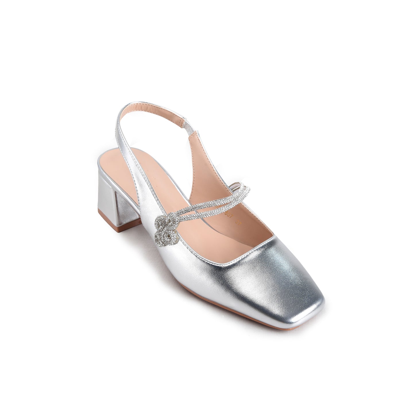 Silver Ankle Strap Block Heel Pumps | 422P-S