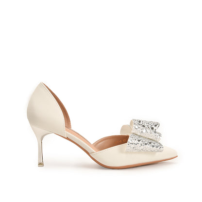 Elegant White Bow Embellished Heels | 471N-W Dolcis