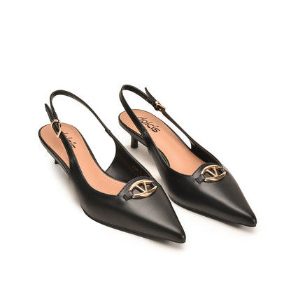 Black Court Heels with Strap Embellishments | 475N-C