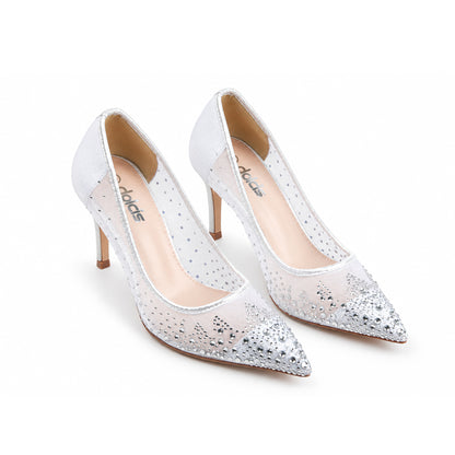 Silver Crystal-Embellished  Heels | 438P-S
