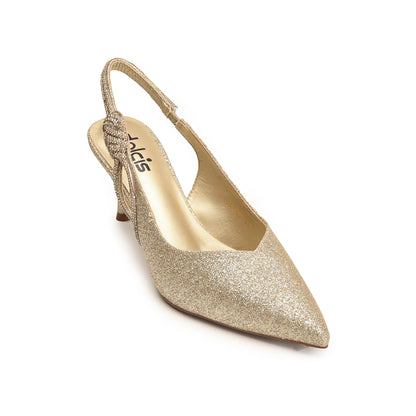 Golden Glitter Court Heels with Bow Detail | 477N-X