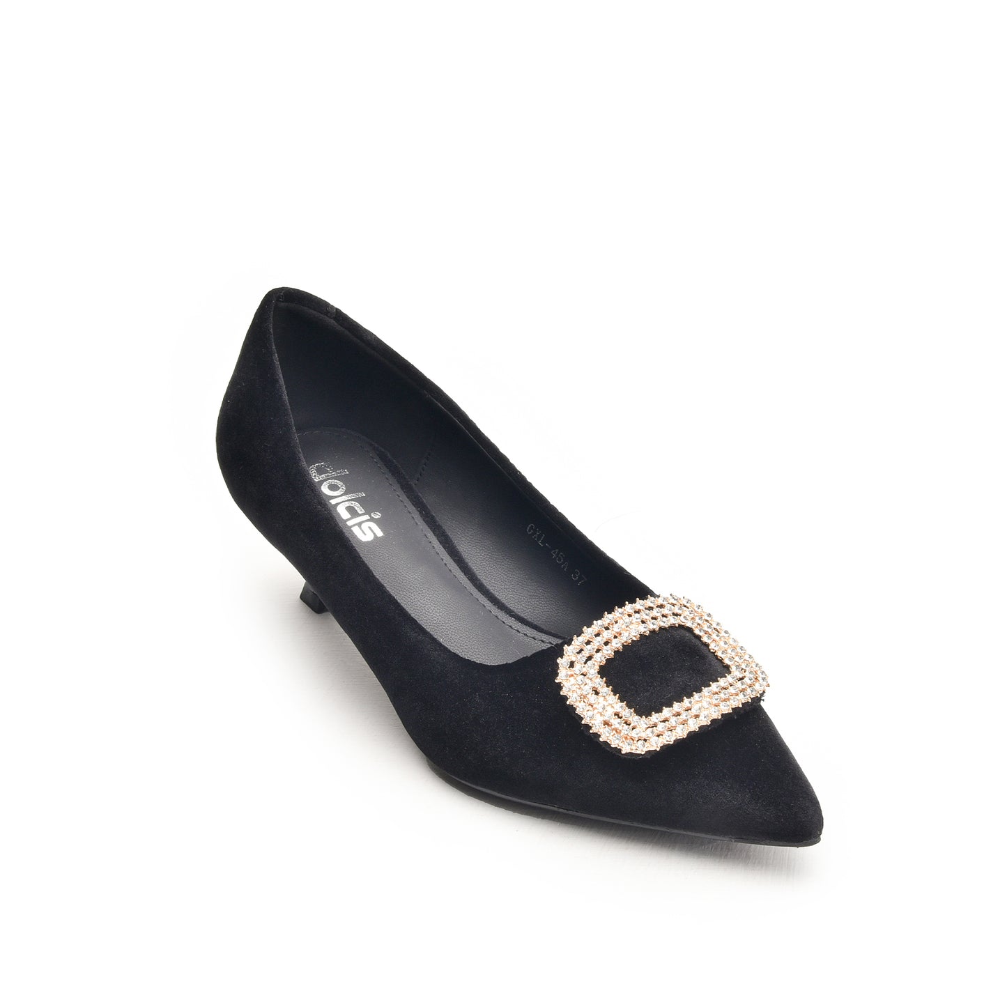 Black Kitten Heels with Embellished Buckle | 496N-C
