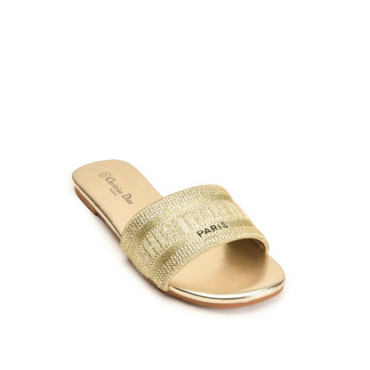 Golden Embellished Slip-On Flats for Women Slippers | 566L-X