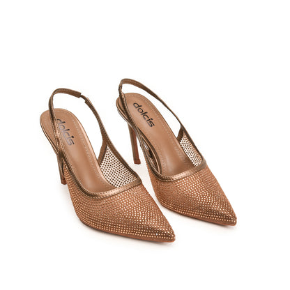 Brown Textured Pencil Heel Sandals for Women | 478N-BX