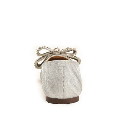 Silver Embellished Bow Flats for Women | 466N-S