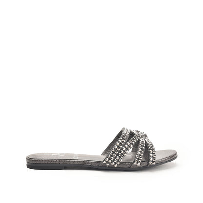 Grey Embellished Flat Sandals for Women Slippers | 582L-G