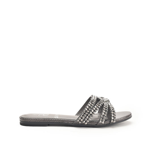 Grey Embellished Flat Sandals for Women Slippers | 582L-G