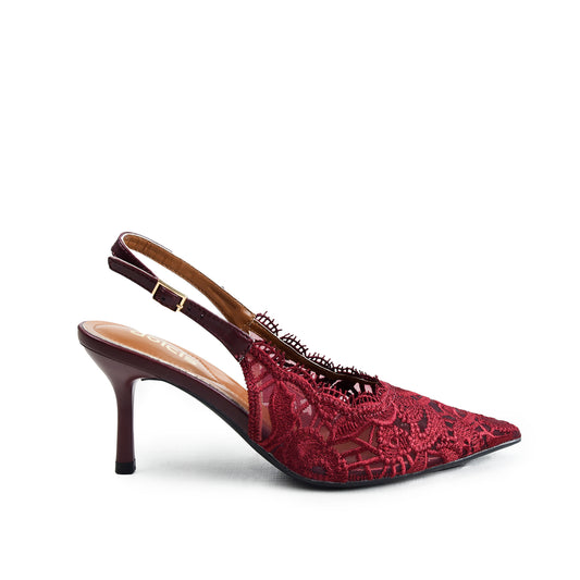 Maroon Lace Affair Heels Pumps | 446P-M
