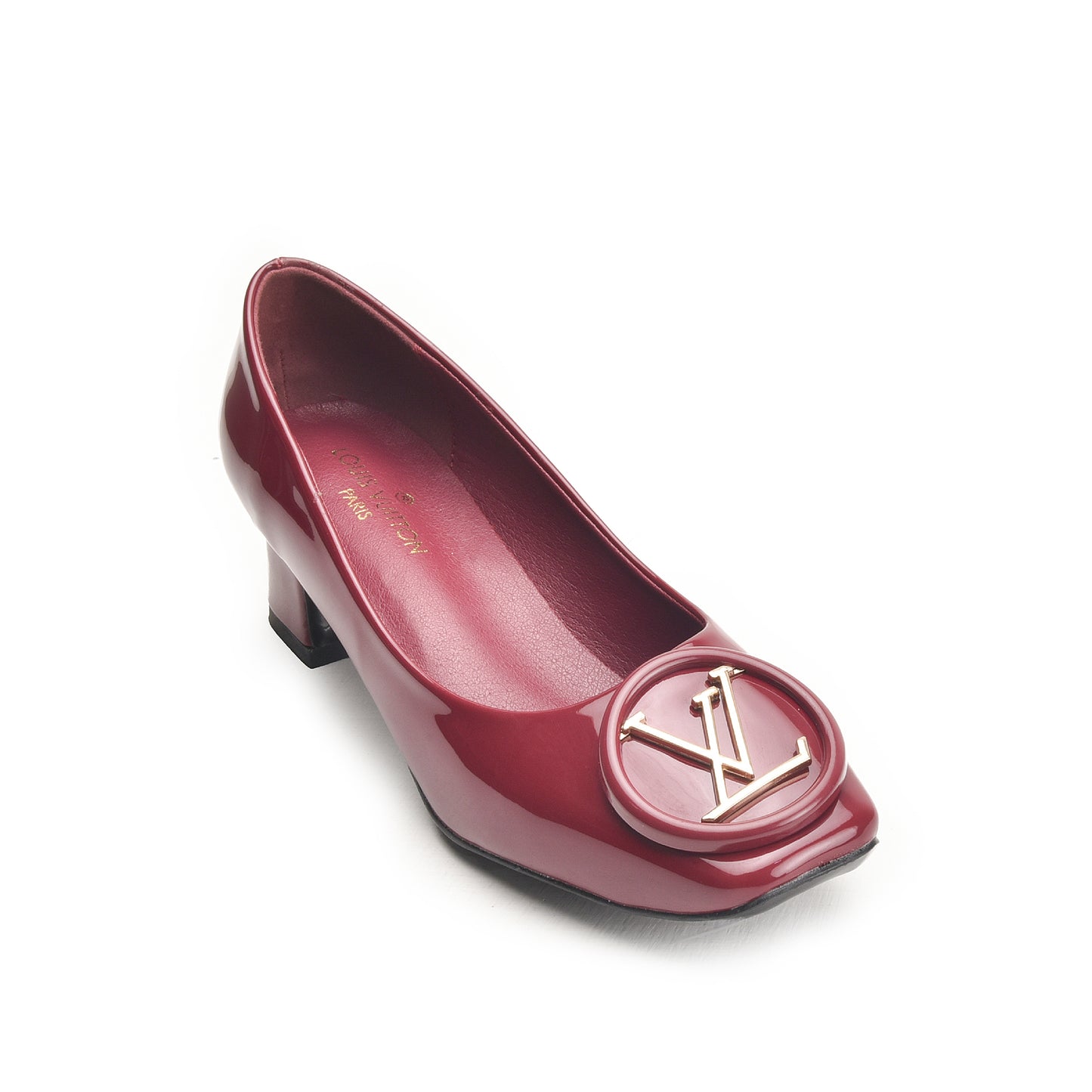 Maroon Block Heel Pumps with Gold Buckle | 491N-M