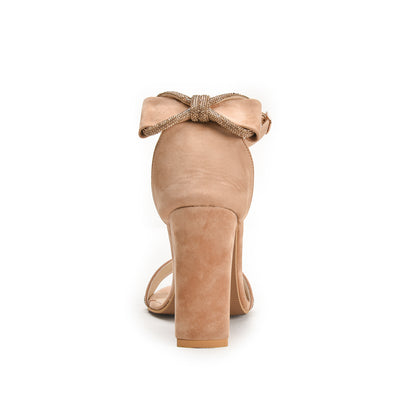 Beige Block Heels with Ankle Strap and Crystal Detail | 295G-F
