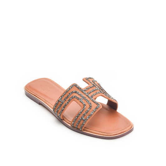 Tan Glittery Slip-On Flats Slippers | 581L-F Dolcis